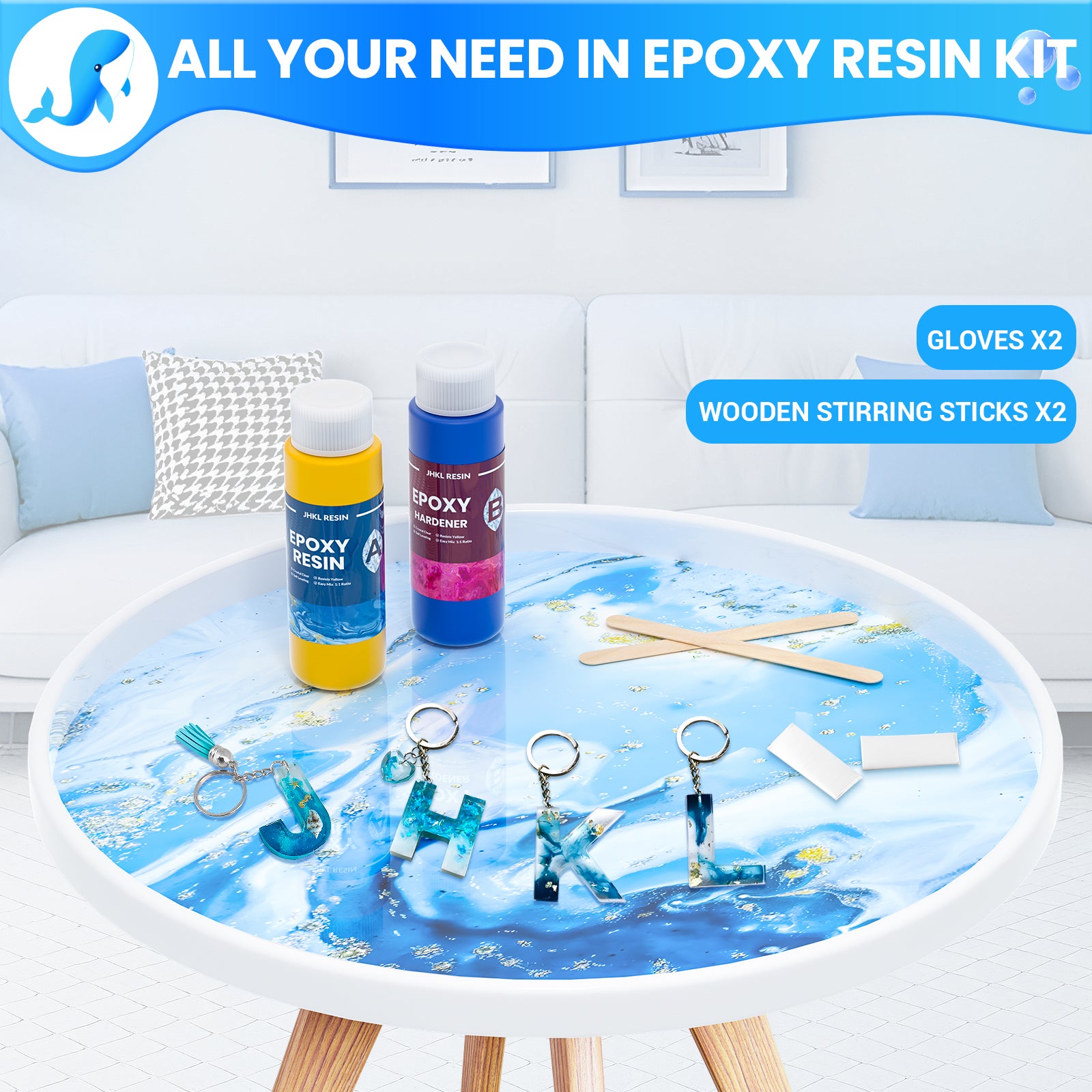 JHKL 6.76oz versatile epoxy resin kit for art, craft, and DIY with resin, hardener, and tools