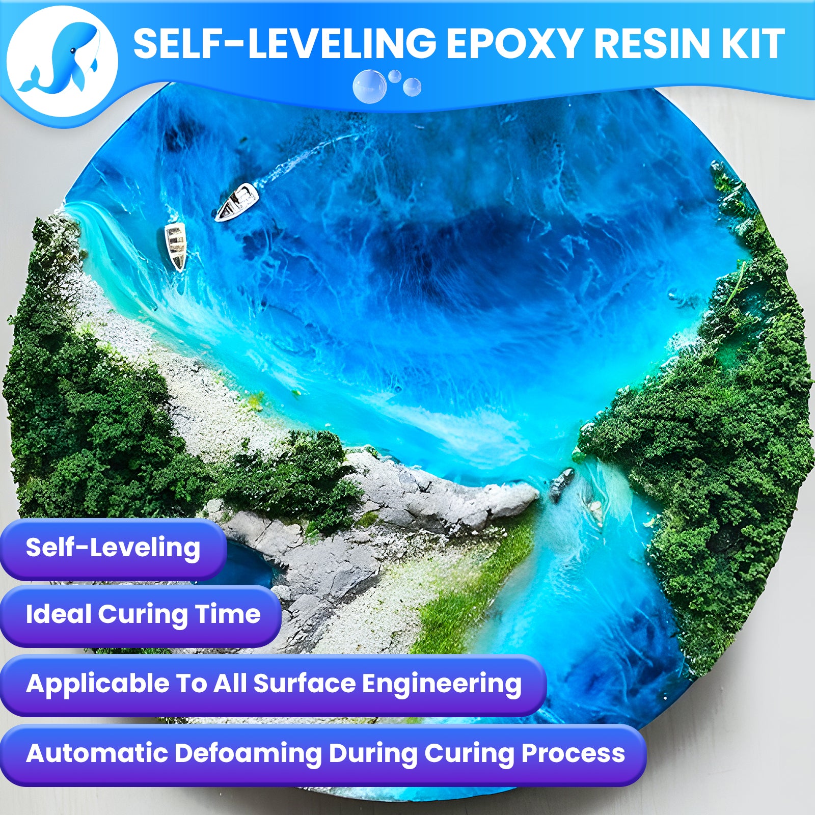 JHKL Art-Craft Self-Leveling Epoxy Resin Kit - Ideal Curing Time, Applicable to All Surfaces, Automatic Defoaming