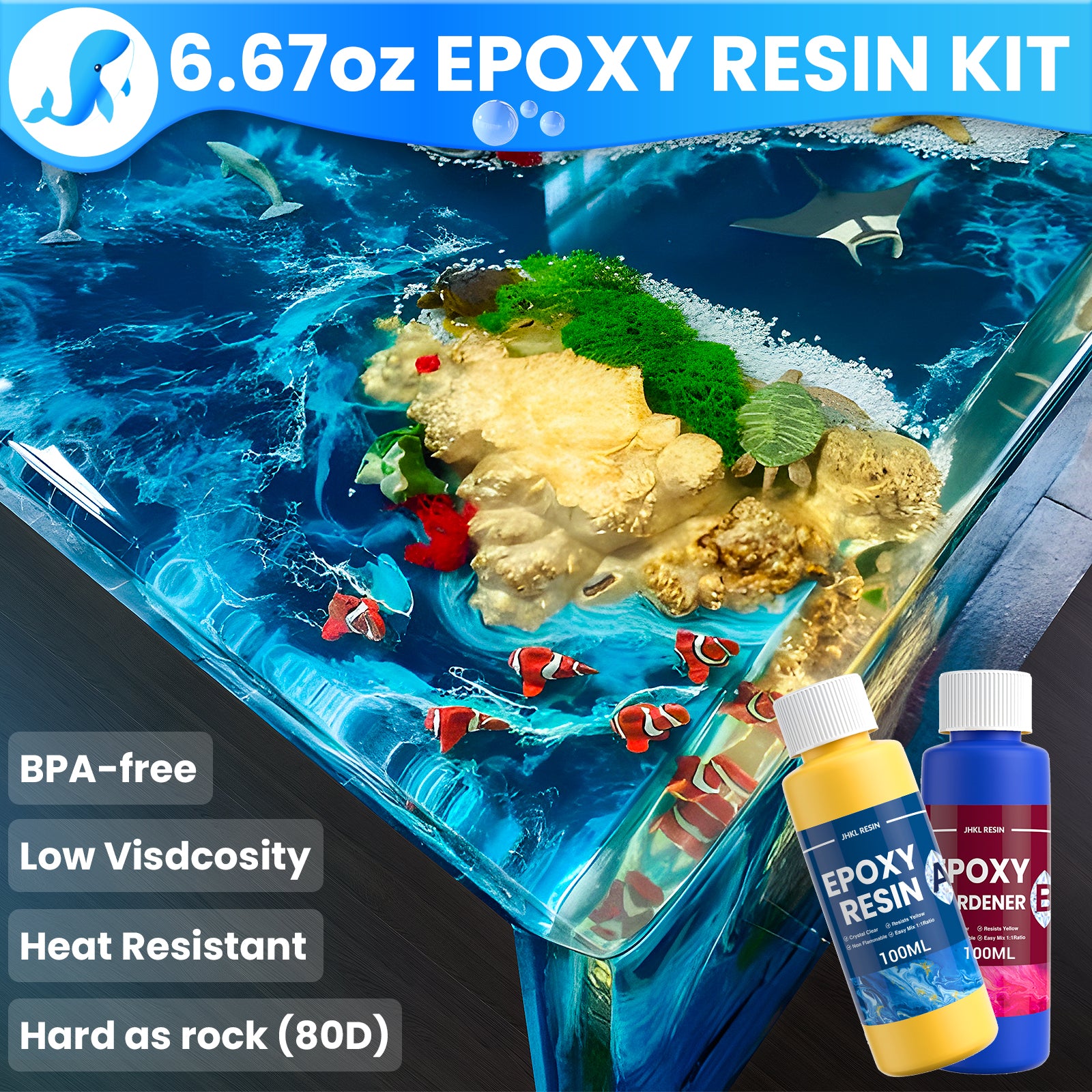 Close-up of JHKL 6.76oz Crystal Clear Epoxy Resin for Art and Craft Projects